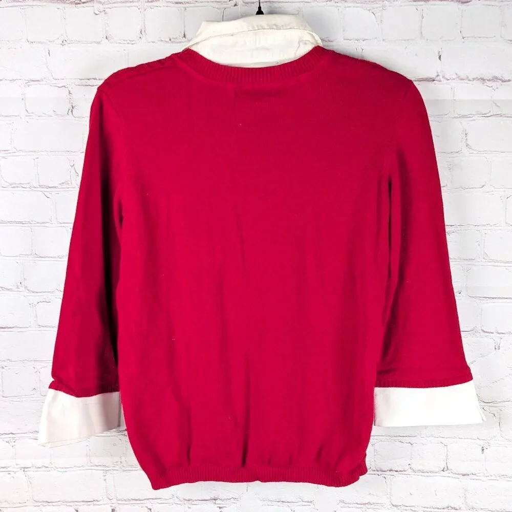 Notations Faux Collared Red Sweater - Small
